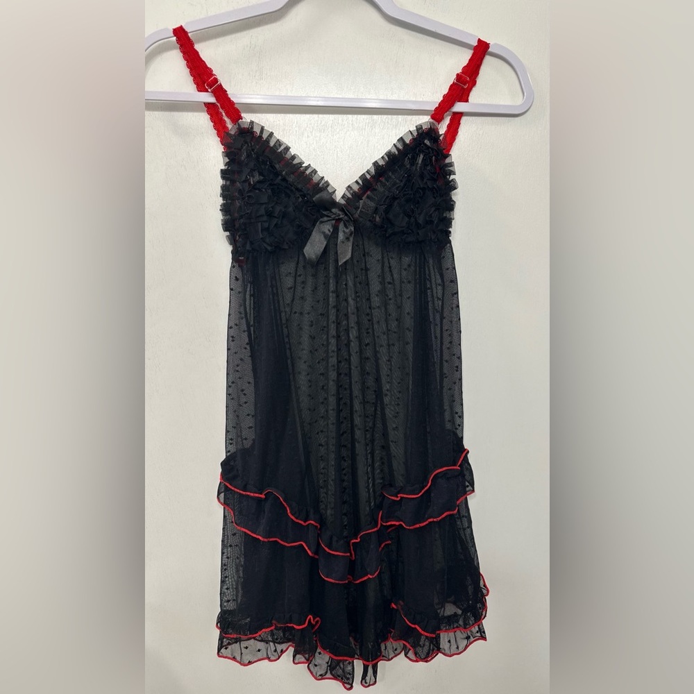 Elegant Black and Red Lace Babydoll